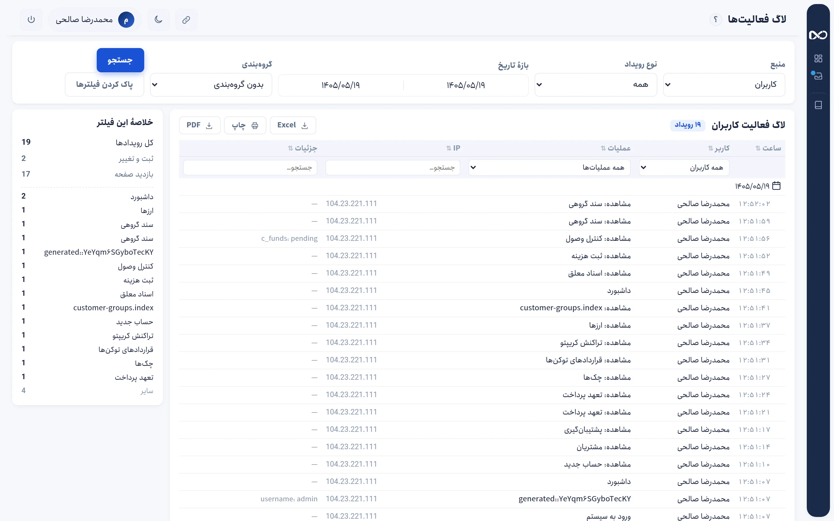 لاگ فعالیت‌ها