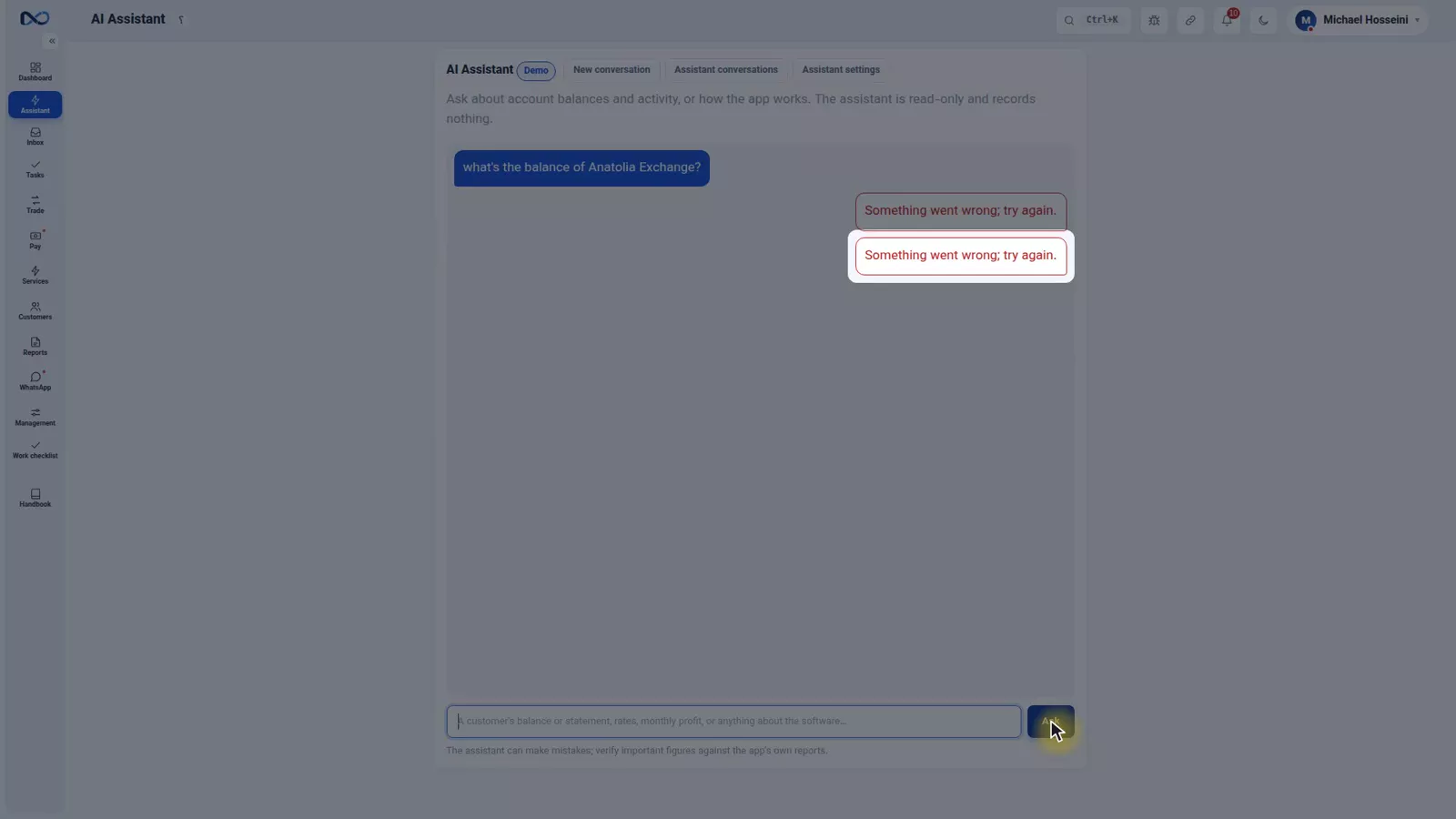 Nexto AI assistant page with a plain-language question and the answer returned