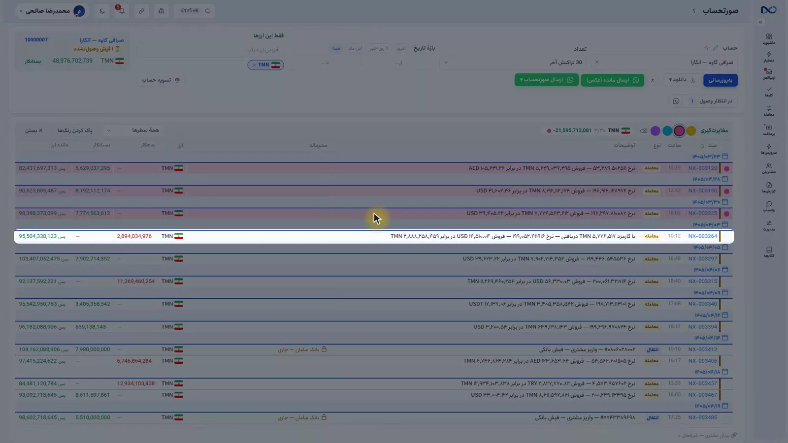 مغایرتگیری رنگی روی سطرهای صورتحساب در نکستو با جمع زندهٔ هر رنگ
